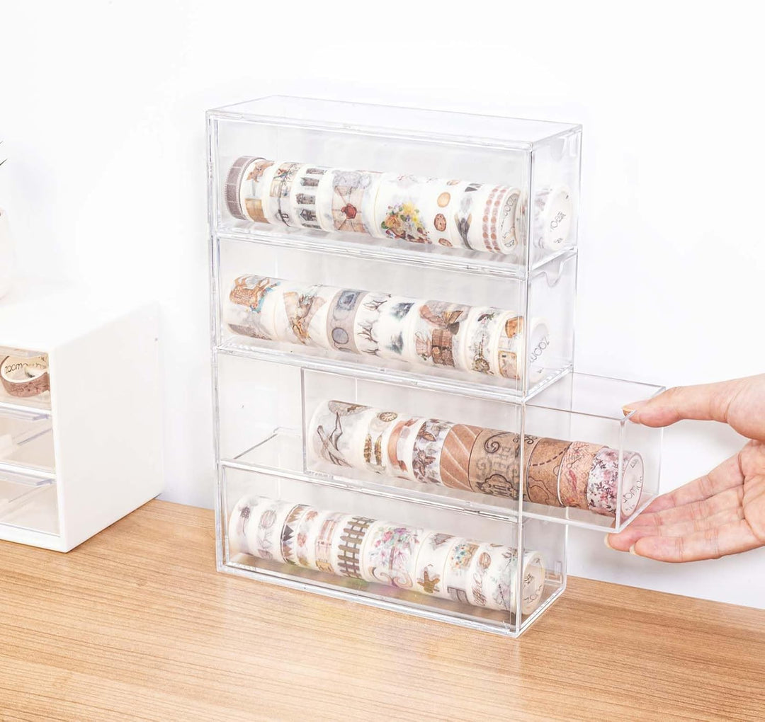 Vowcarol Washi-Tape-Organizer - Transparent Kunststoff - 4 Schubladen - 17,78 x 5,72 x 22,86 cm - Fü