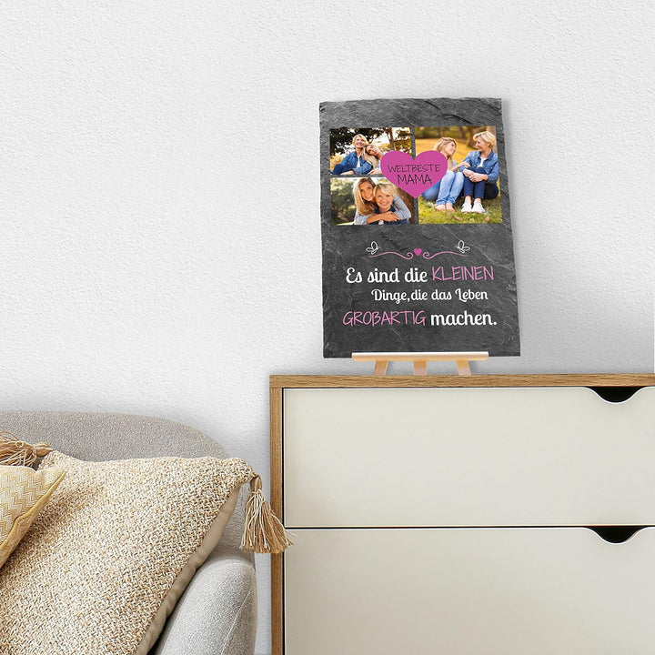wandmotiv24 Schiefertafel Beste Mama, Personalisiert mit Ihren Farbfotos, Aufstellschild 3 Motive in
