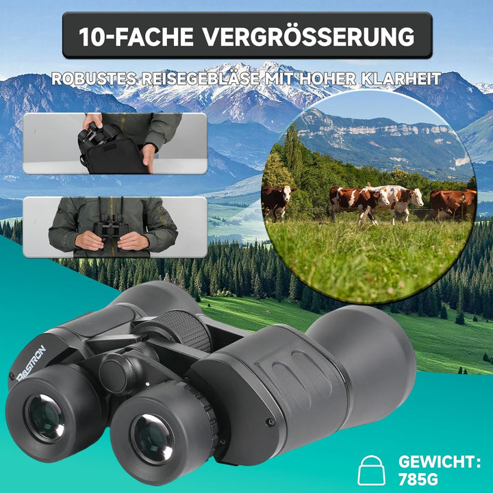 BOSTRON 10x50 kompaktes Porro Fernglas, Doppelfernrohr HD BAK4 Prismen Wasserdicht Nebelresistent Ze