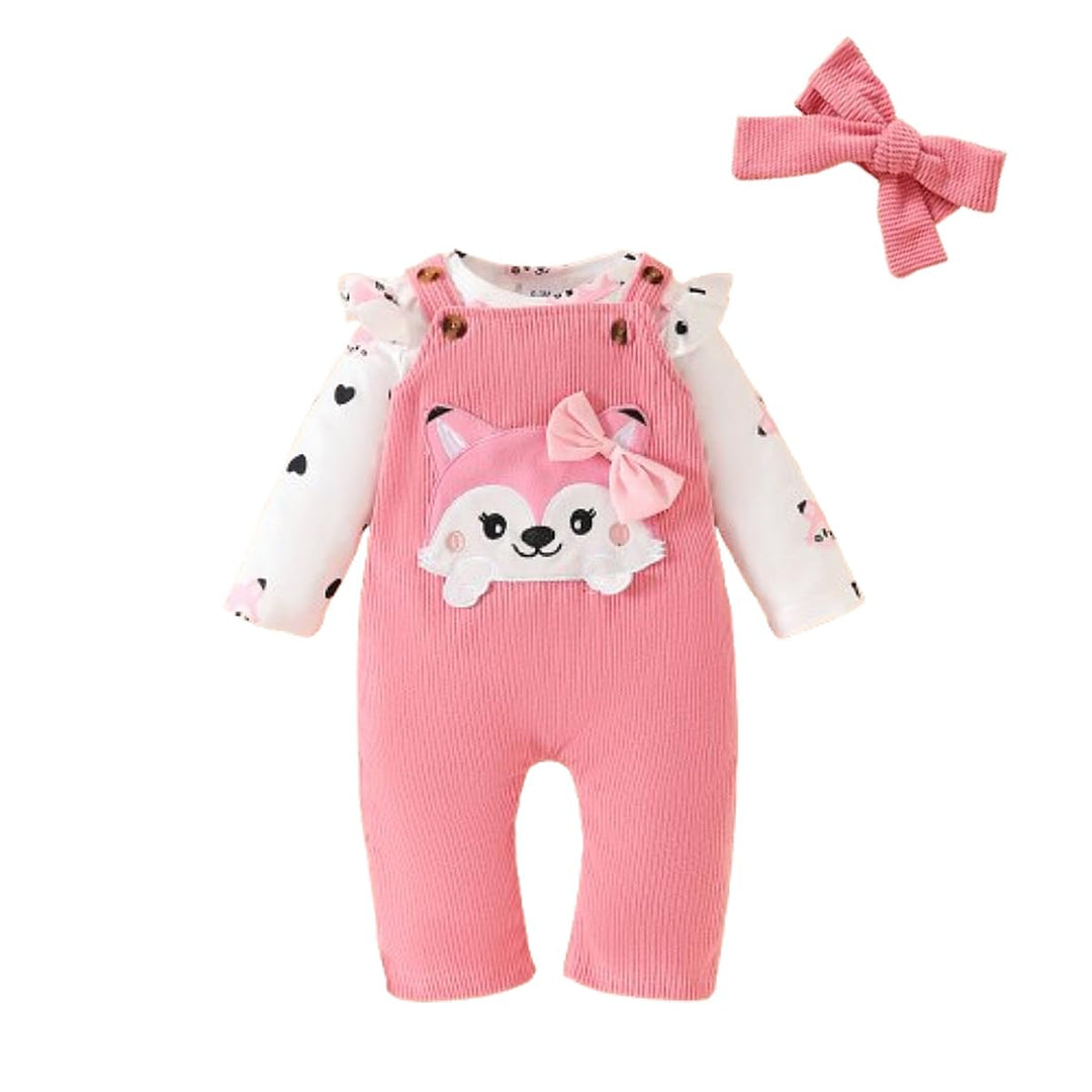 3tlg Baby Mädchen Kleidung Outfits Set Blumen Strampler Tops+ Einstellbare Overalls Pants+Stirnband