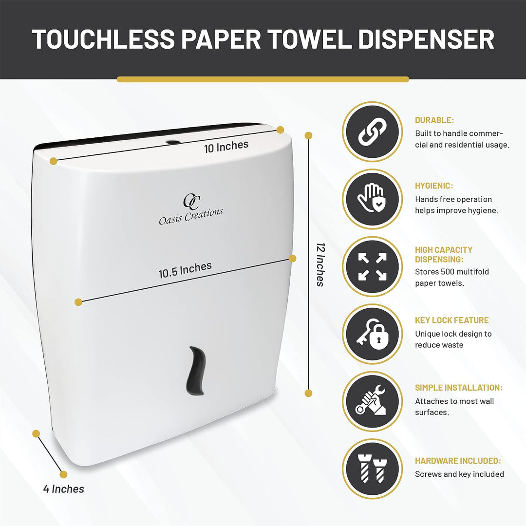 Oasis Creations Berührungsloser Papierhandtuchspender für 500 multifunktionale Taschentücher, Badezi