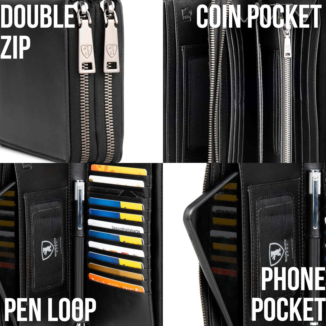 Berliner Bags Premium Brieftasche Dallas aus Leder mit RFID-Schutz, XL Geldbörse für Herren - Schwar