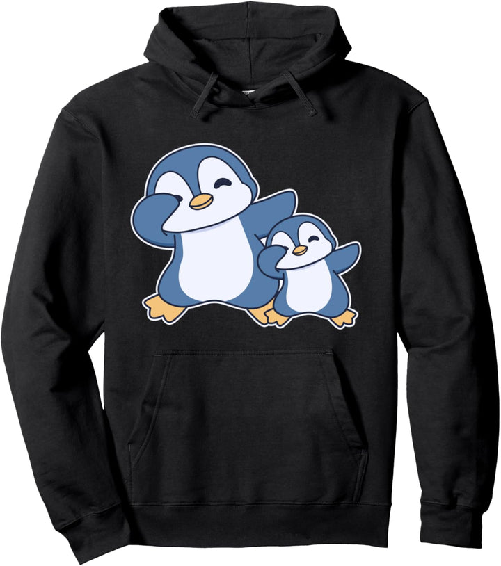 Netter Dabbing Kawaii-Pinguin mit Pinguin-Kind Pullover Hoodie