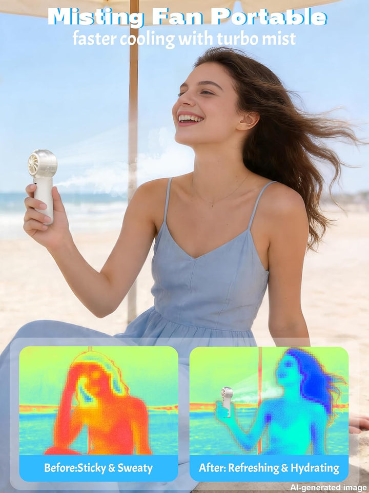 CoolGift Mart Sprühventilator, weiss, tragbar, USB, 4 Stufen. Kühlender Sprühnebel für Sommerreisen,