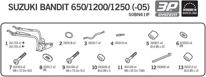 S0bn61if - seitliche satteltaschen halterungen, dübel, befestigungen 3p System