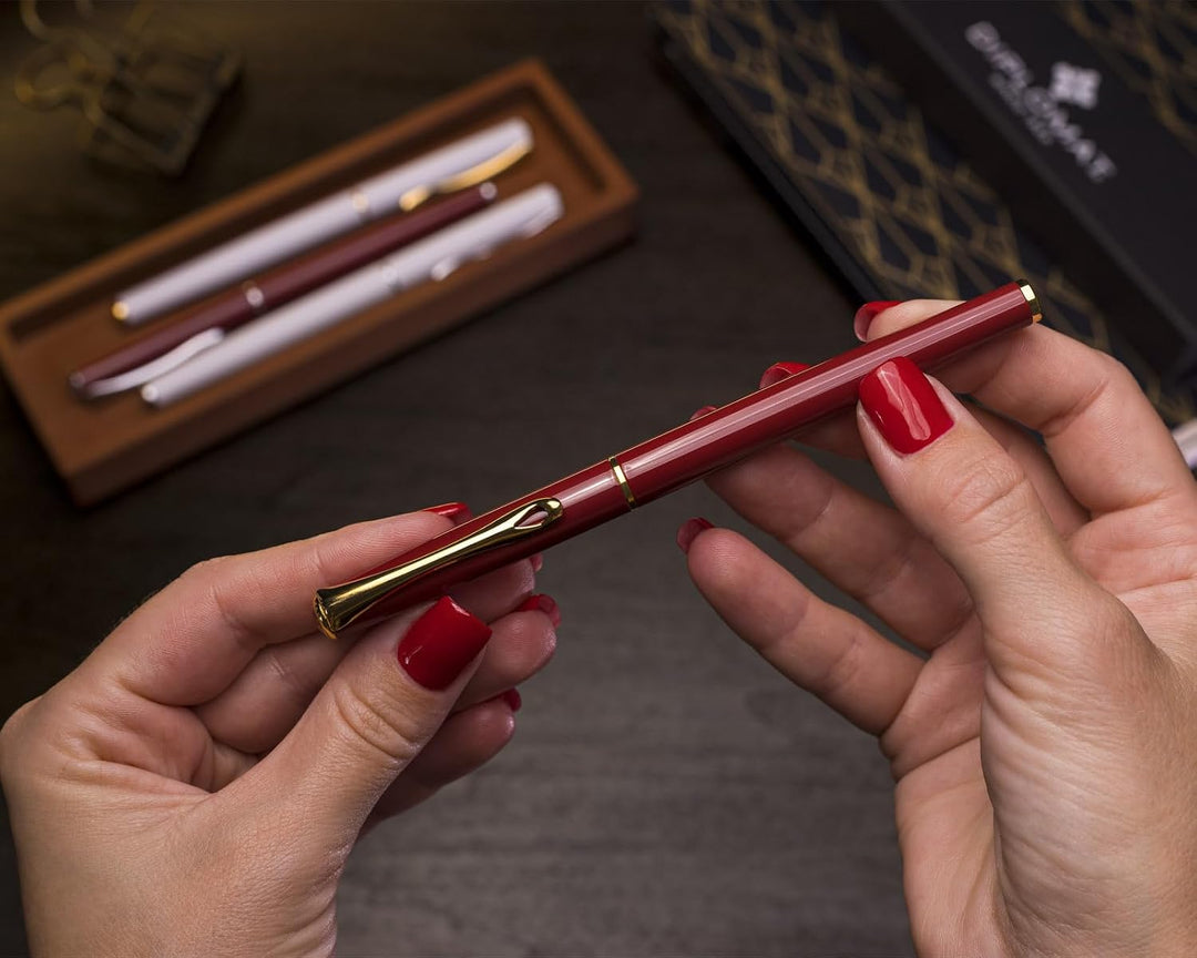 Diplomat Traveller Dark Red Gold Füllhalter-Set, Füllhalter aus Metall im Set mit Schreibtinte und K
