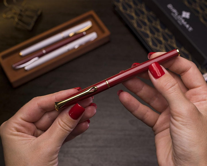 Diplomat Traveller Dark Red Gold Füllhalter-Set, Füllhalter aus Metall im Set mit Schreibtinte und K