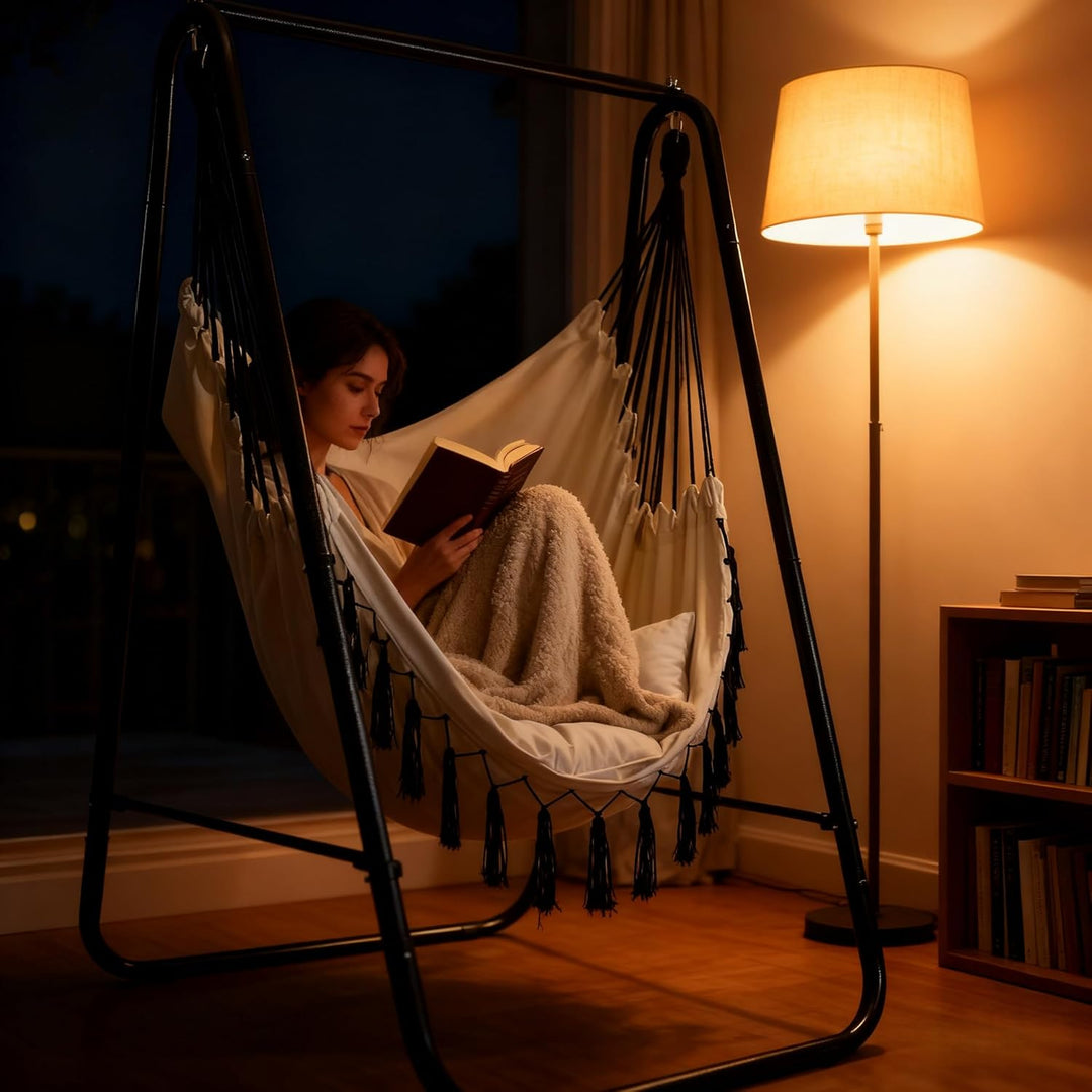 CCLIFE Hängesessel mit Gestell Kissen Hängeschaukel Hängestuhl Bis 100kg Indoor & Outdoor Garten Hän