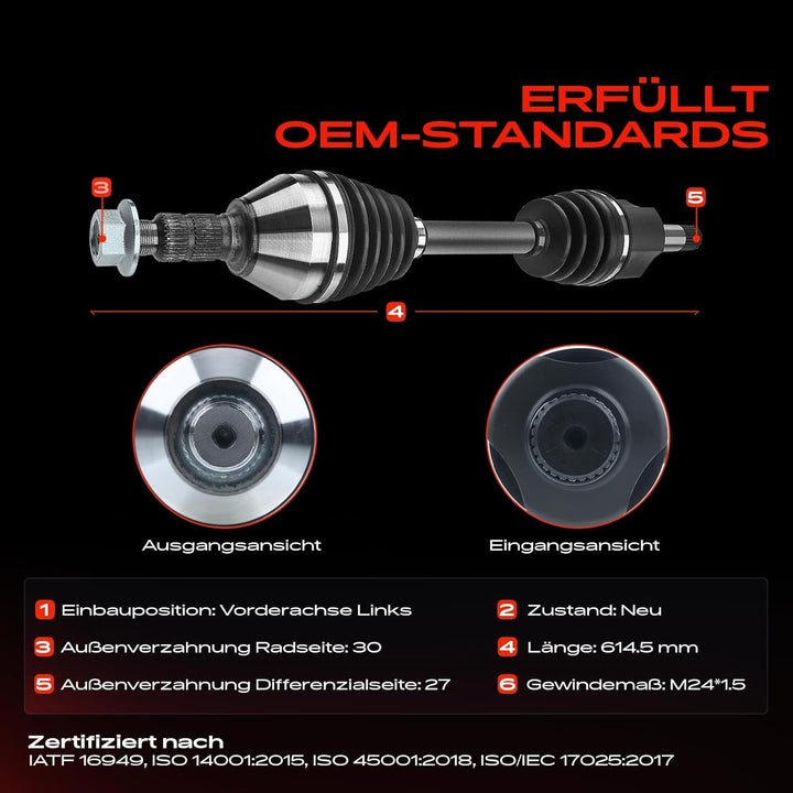 Frankberg Antriebswelle Vorderachse Links Kompatibel mit Insignia A G09 2.0L 2008-2017 Insignia A Sp