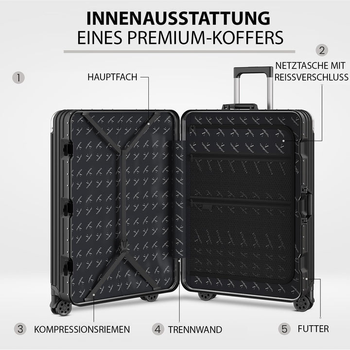 Voyagoux Koffer - 114L, Hartschalenkoffer gross, TSA-Schloss, Aluminium, Reisekoffer mit Rollen, 4X