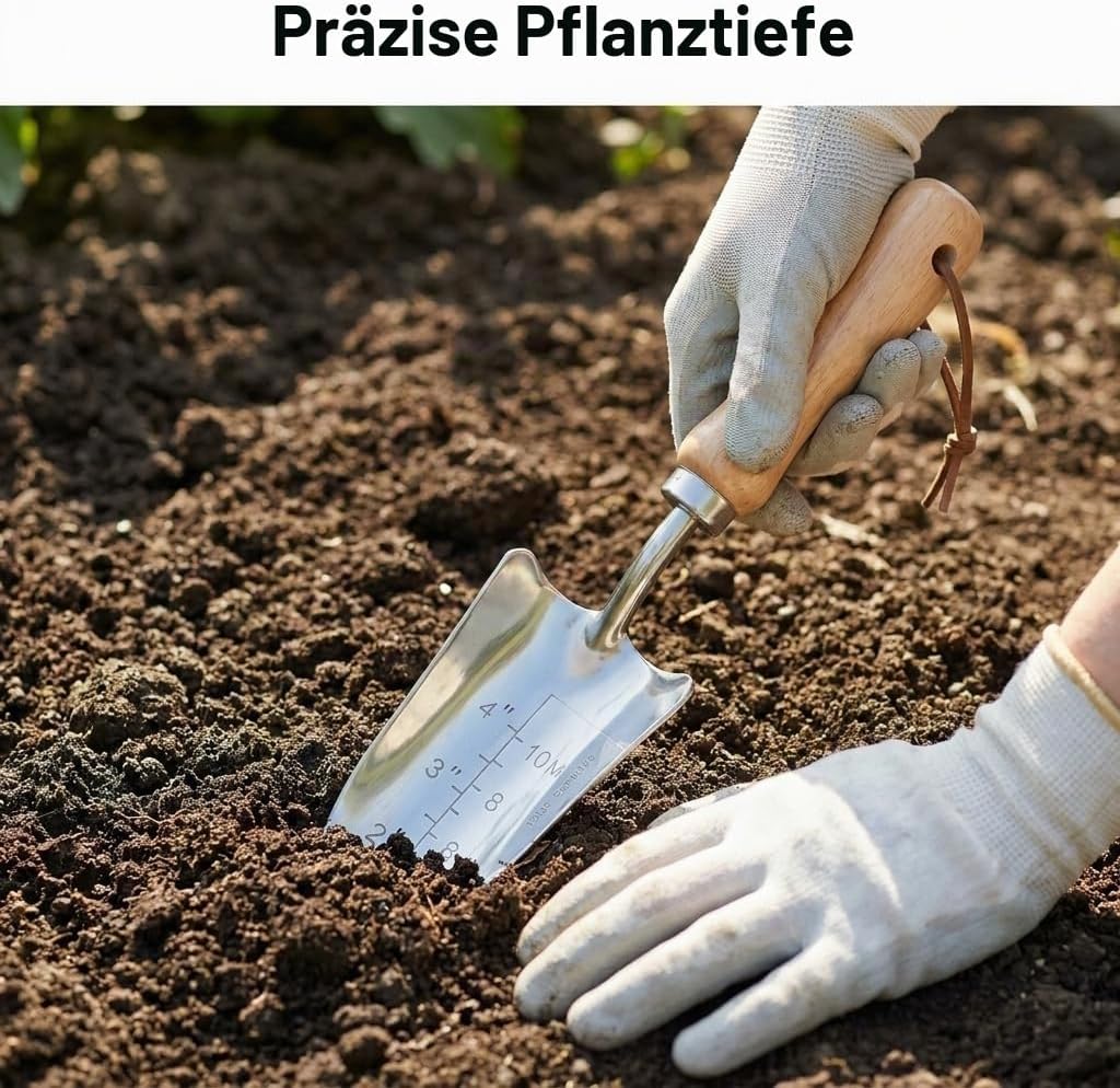 2er Gartenwerkzeug-Set Edelstahl Breiter Gartenschaufel (33x8cm) x1 und Schmaler Pflanzschaufel Mit