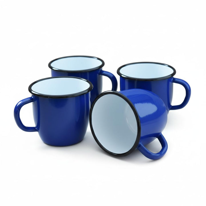 4 Becher aus emailliertem Metall, konisch, 250 ml, Blau