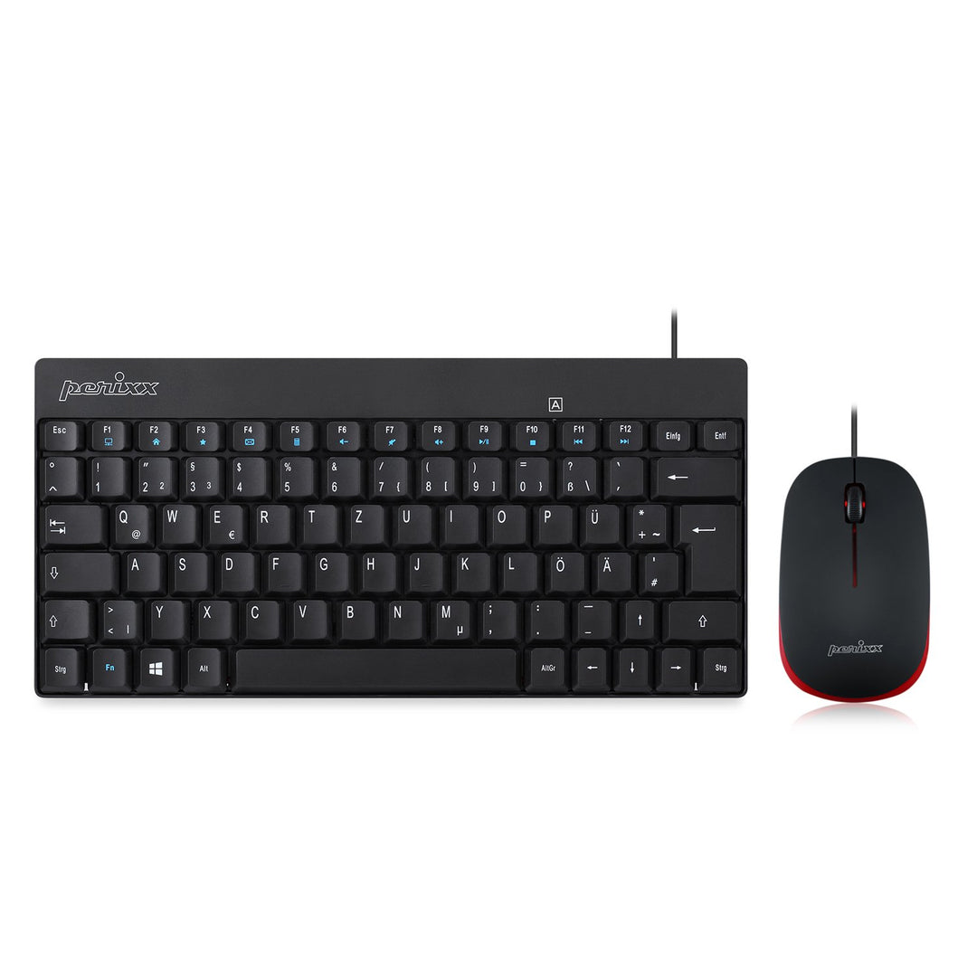 Perixx PERIDUO-212 DE, Kompaktes Mini Tastatur und Maus Set, USB-Kabel, Schwarz, Deutsches Layout Sc