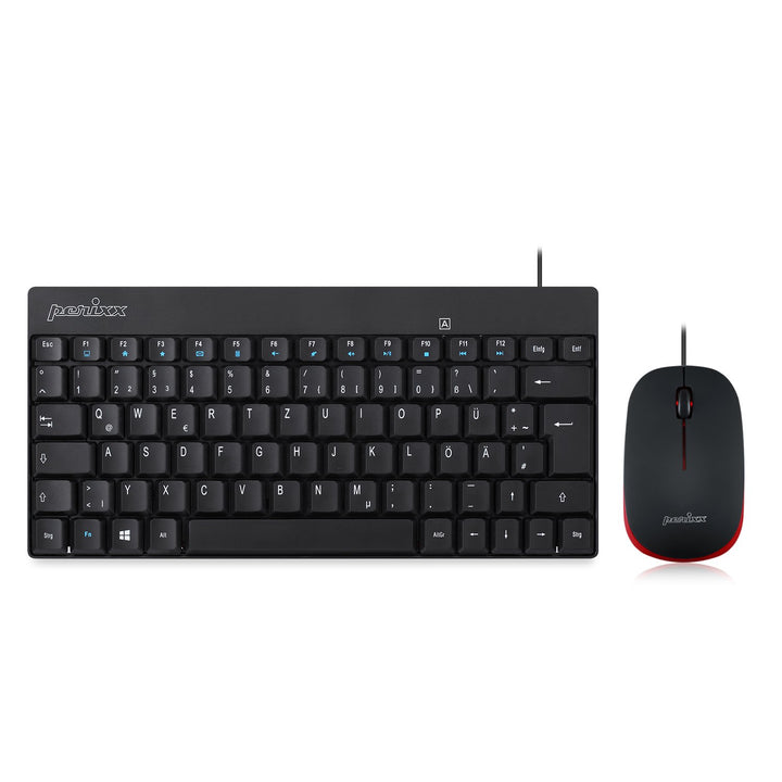 Perixx PERIDUO-212 DE, Kompaktes Mini Tastatur und Maus Set, USB-Kabel, Schwarz, Deutsches Layout Sc