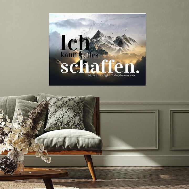wandmotiv24 Poster als Wanddeko, Grösse 80x60cm, Ich kann Alles schaffen, Berge, Moderne Wanddeko, W