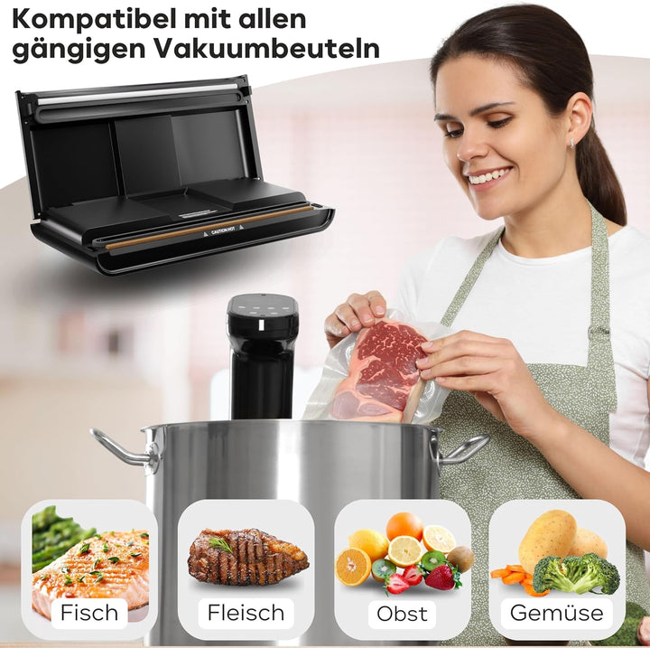 Profi Cook PC-VK 1080 Edelstahl-Vakuumiergerät, Vakuumierer, Lebensmittel bleiben vakuumiert bis zu