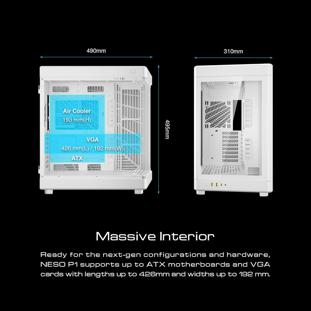 GAMDIAS NESO P1 Dual Chamber Full-Tower EATX Computer Gaming Case, 2 Way Setup Modular Design, Full