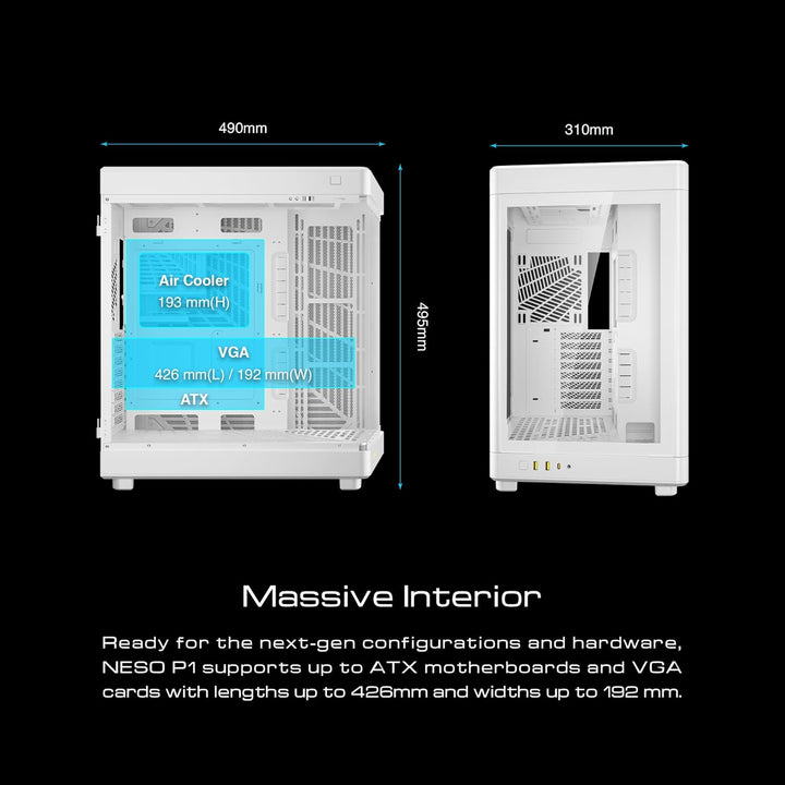 GAMDIAS NESO P1 Dual Chamber Full-Tower EATX Computer Gaming Case, 2 Way Setup Modular Design, Full