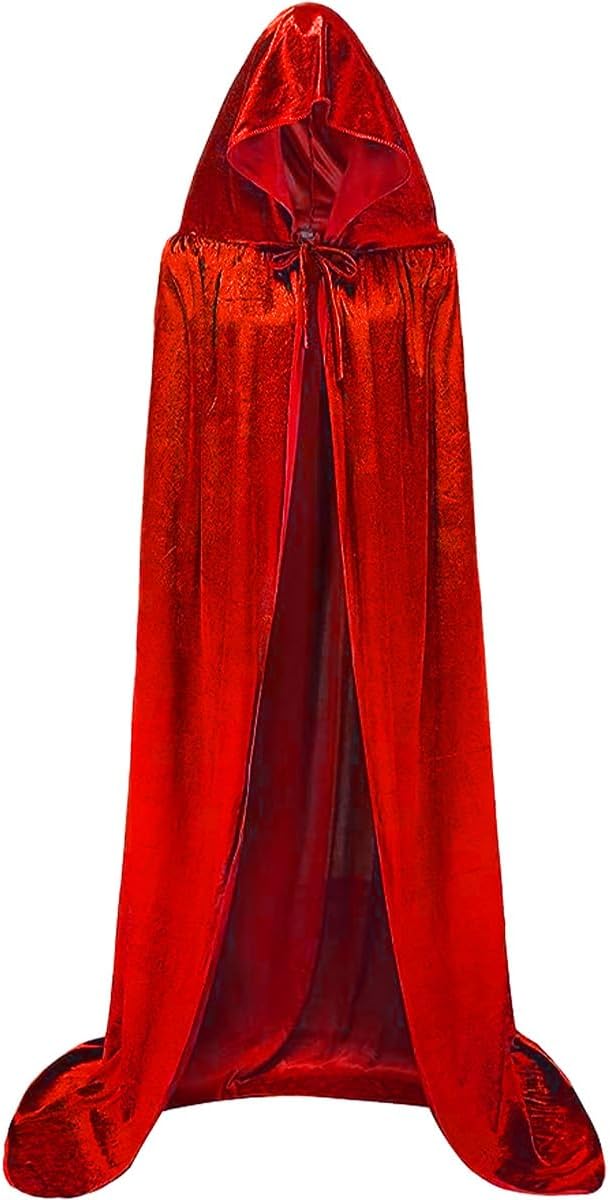 Winwild Roter Samt Umhang mit Kapuze,150CM Halloween Cape Vampir Kostüm Damen Erwachsener für Karnev