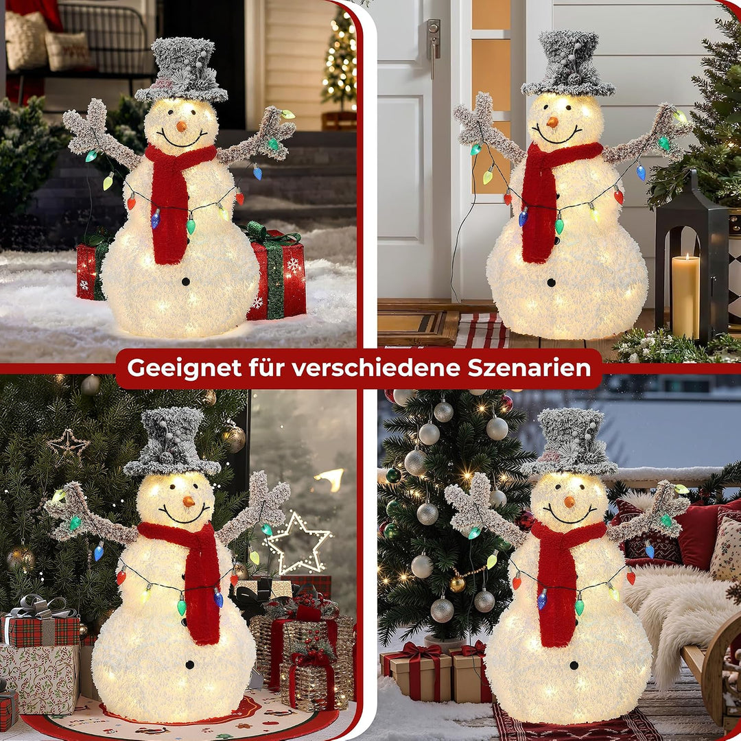 Hometopia LED Schneemann Deko mit Zylinderhut, Rotem Schal Leuchtende Weihnachtsfigur für Innen und