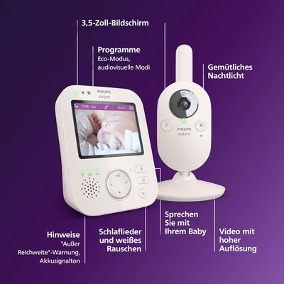 Philips Avent Babyphone mit Kamera Premium – sicheres Video Babyphone, 3,5 Zoll Bildschirm, 4-Fach Z