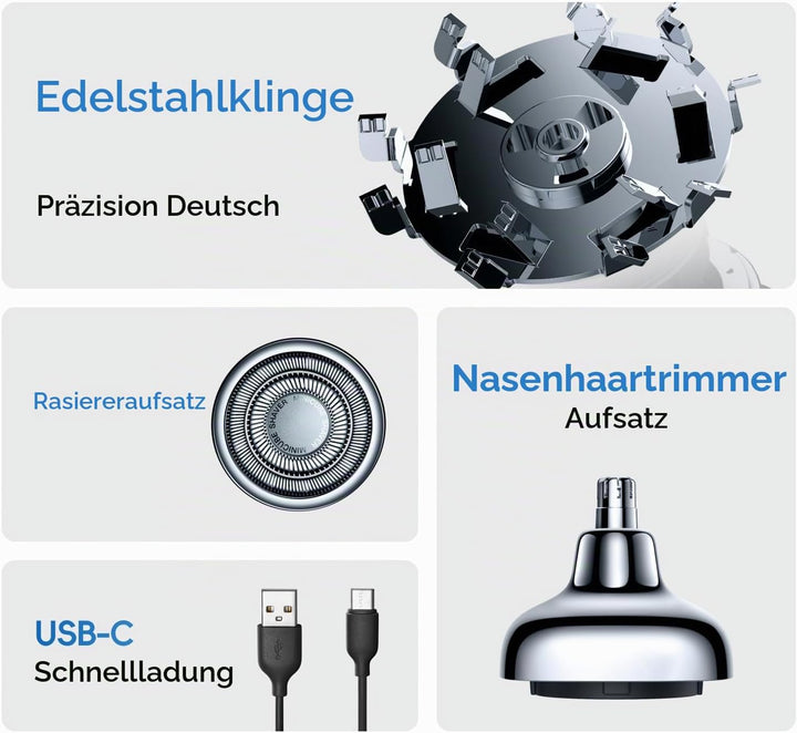 yoose 2-in-1 Elektrorasierer &amp; Nasenhaartrimmer Herren – Ganzkörper-Legierung, IPX7 wasserdicht, Typ