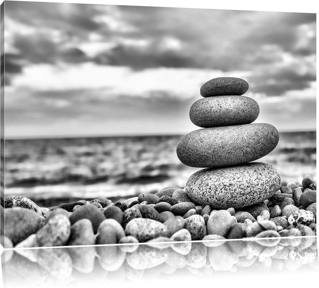 Pixxprint Steinturm am Strand / 100x70cm Leinwandbild bespannt auf Holzrahmen/Wandbild Kunstdruck De