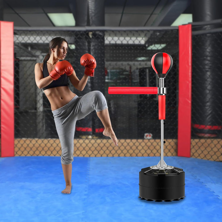 Bag mit Spinning Bar Höhenverstellbarer freistehender Boxsack mit Ständer,Reflexstange,Punchingball,