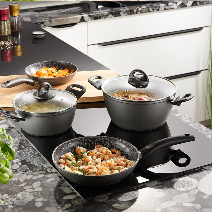 STONELINE Ceramic Keramikpfanne Töpfe Set 16 teilig 18/20/24/28 cm Töpfe Pfannen PFAS-frei Topfset P