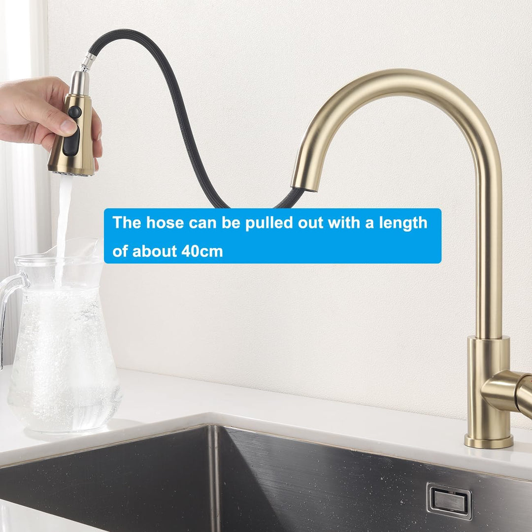 Edelstahl Küchenarmatur mit Ausziehbar Brause, Wasserhahn Küche mit 3 Strahlarten, 360° Drehbare Hoc