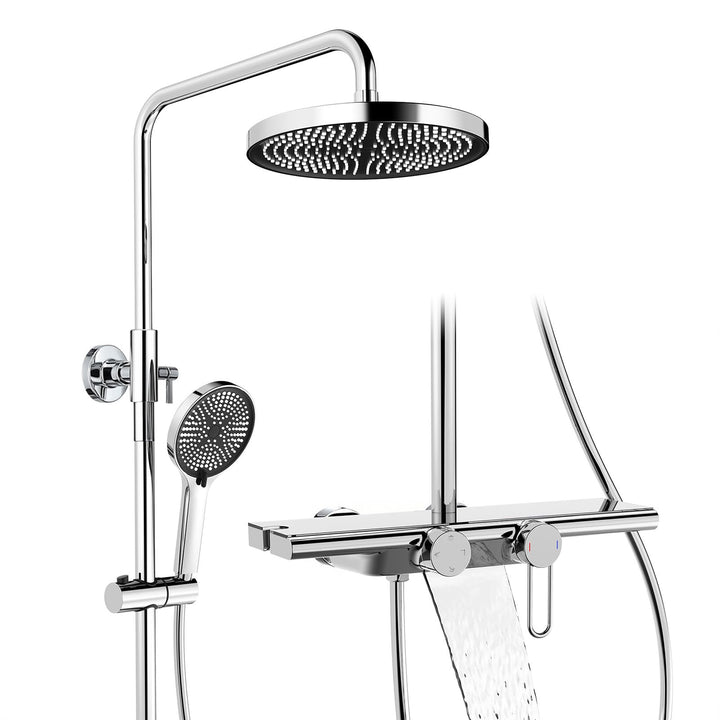 HOMELODY Duschsystem mit Armatur und Glasablage Chrom - Duscharmatur Komplettset mit 5 Strahlarten H