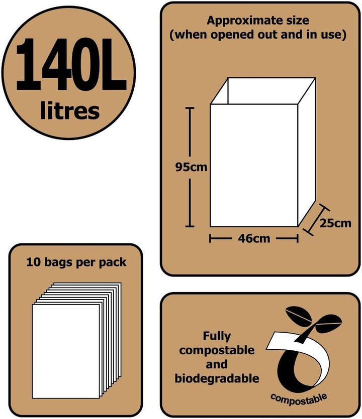 All-Green 140 Liter (140L) kompostierbare Papiermüllsäcke, 10 Müllsäcke
