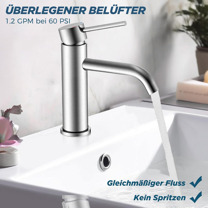 FORIOUS Wasserhahn Bad, Waschtischarmatur Waschbecken Armaturen in Spotresist Gebürstetes Nickel mit