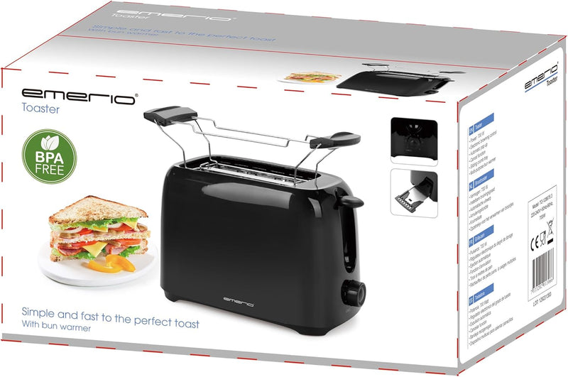 Emerio Toaster für 2 Toastscheiben mit herausnehmbarer Krümelschublade + Unterbrechungstaste + 6 ein