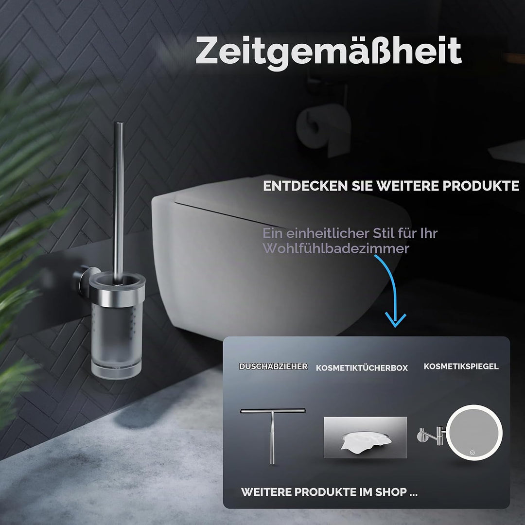 ovimar Toilettenbürste Tranerodde | Silber | Wandmontage mit Bohren | Silikon Klobürste | WC Bürste