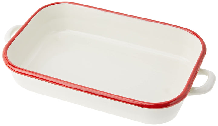 Ibili 909932 Bräter mit Griffen aus emailliertem Stahl, weiss/rot, 32 x 16 x 7 cm