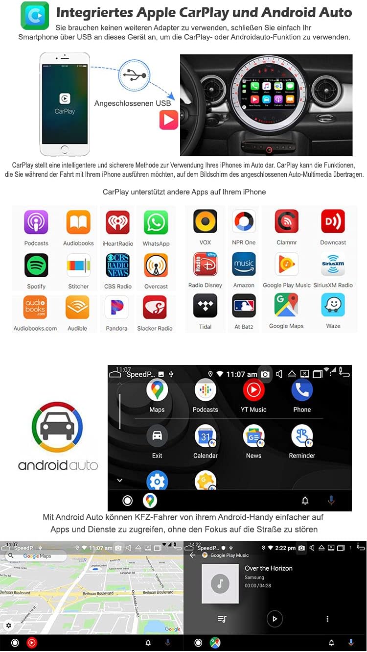 Erisin Android 12 7 Zoll 4GB RAM+64GB ROM 8-Kern Autoradio Mit GPS Navi für BMW Mini Cooper Unterstü