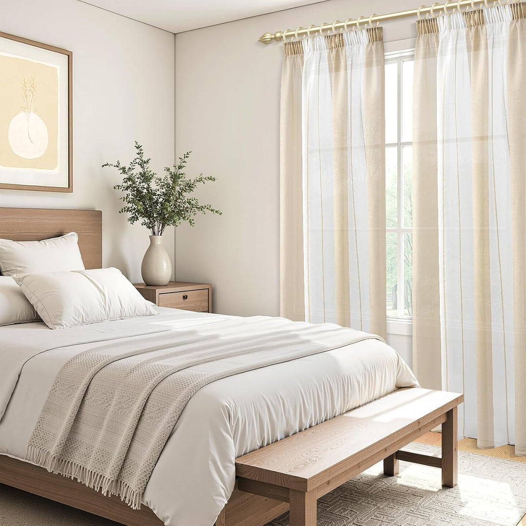 MRTREES Gardinen mit Kräuselband Stores Gardinen Schlafzimmer Vorhang Halbtransparent Vorhänge Beige
