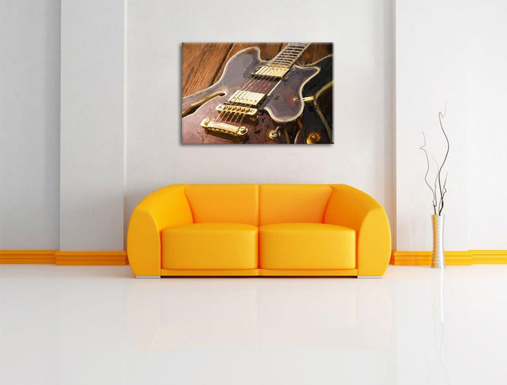 E-Gitarre Pinsel Effekt, Format: 100x70 auf Leinwand, XXL riesige Bilder fertig gerahmt mit Keilrahm