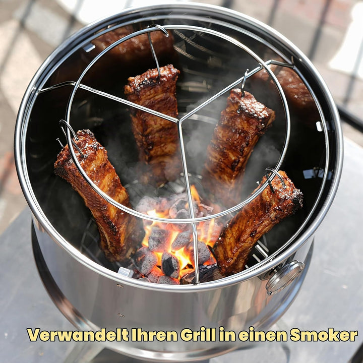 Onlyfire Edelstahl Räucherkammer Mittelkochsystem für Weber Smokey Joe 37cm Holzkohlegrill, Enthält