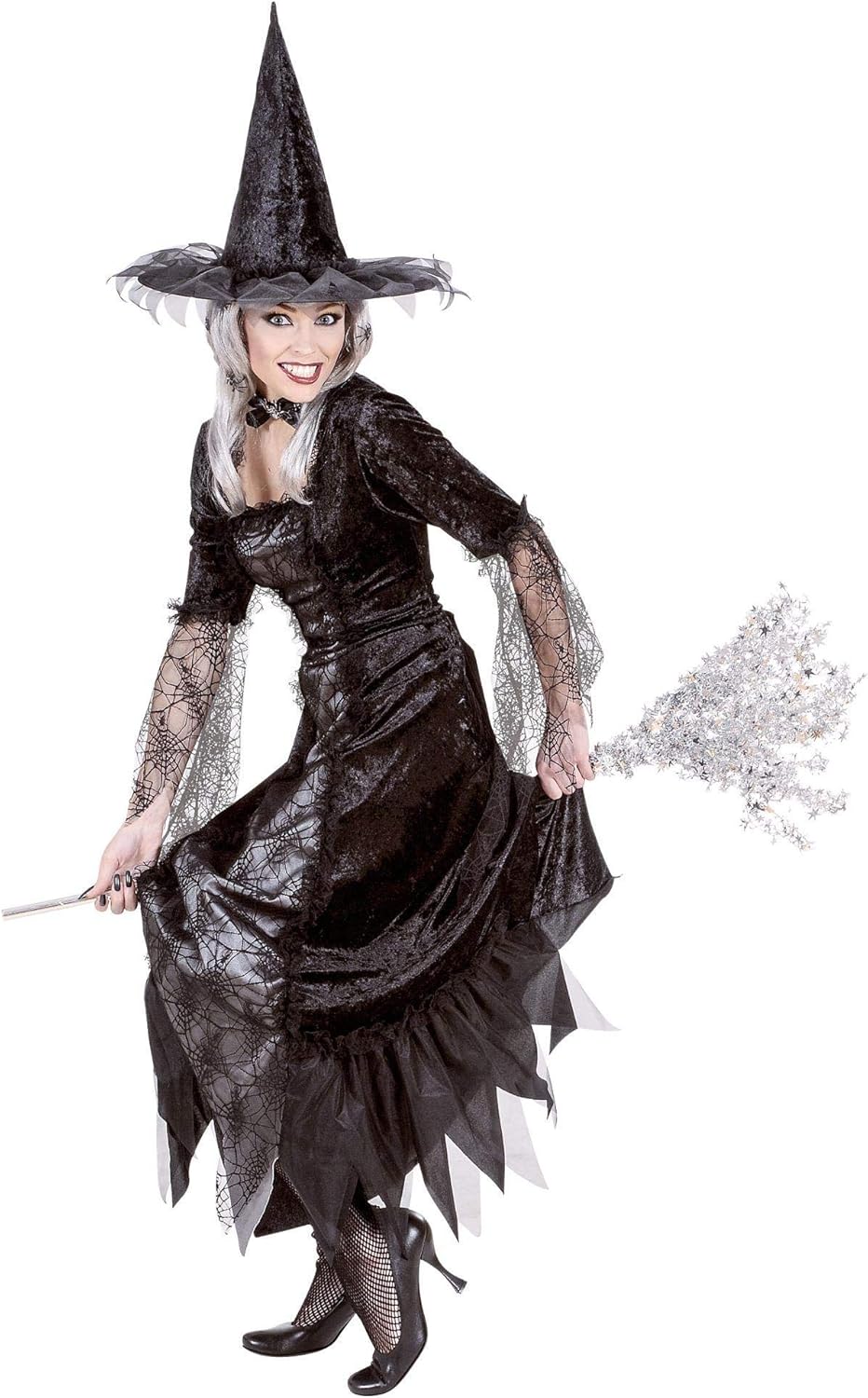 Hexen Kostüm-Set "Spinnenweben-Hexe", incl. Hexenhut in Grösse S = 36/38 zu Halloween, S