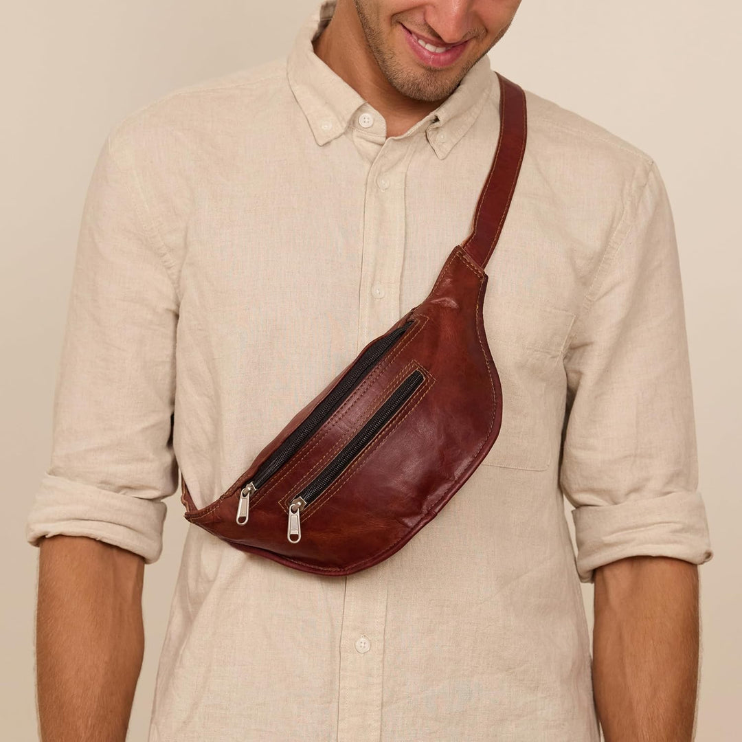Gusti Gürteltasche Leder - Richard Damen und Herren Bauchtasche Hüfttasche Festivaltasche Vintage Br