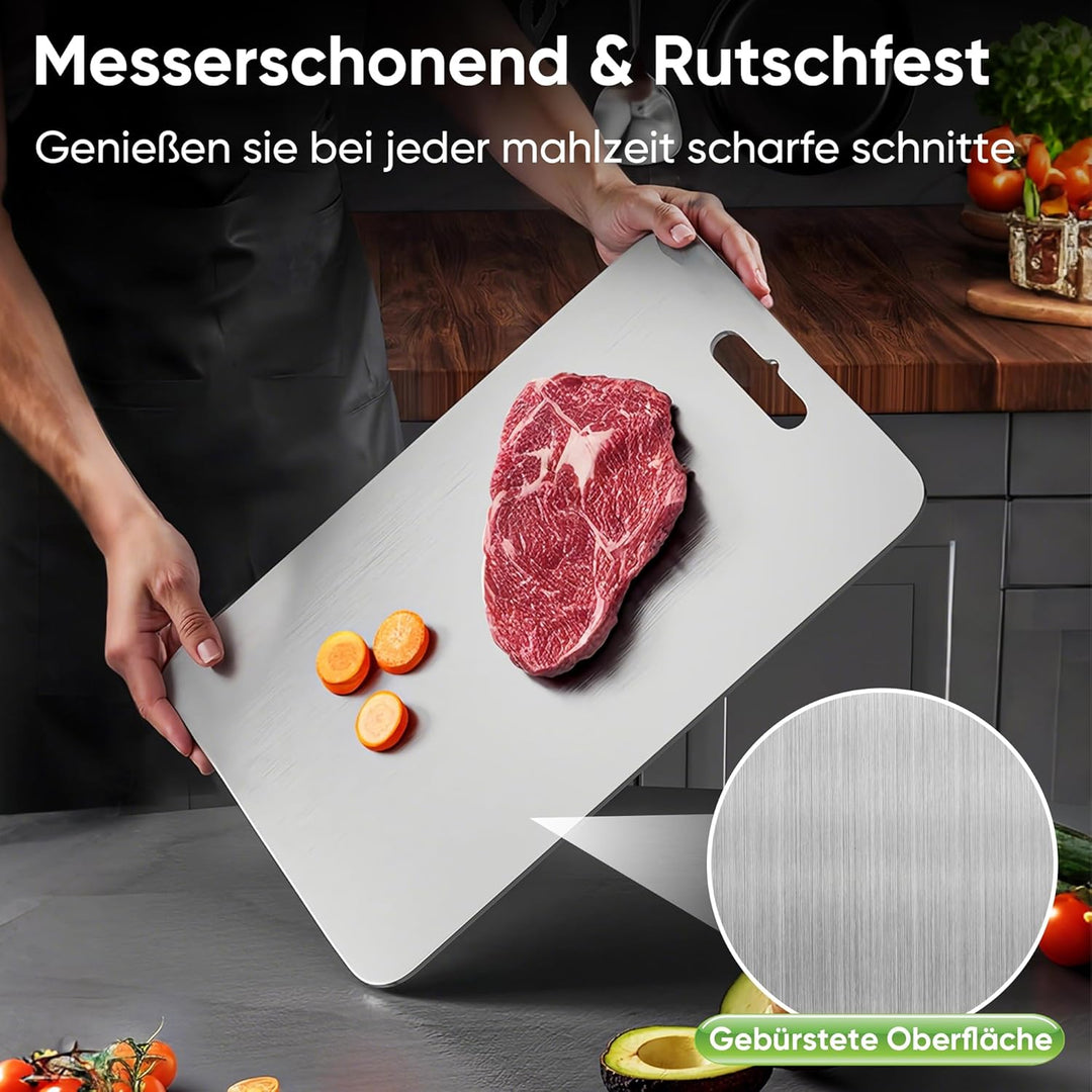 3 Stück Titan Schneidebrett, Edelstahl Titanium Cutting Board Doppelseitiges Lebensmittel Grade Schn