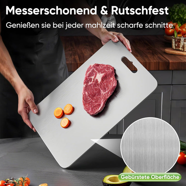 3 Stück Titan Schneidebrett, Edelstahl Titanium Cutting Board Doppelseitiges Lebensmittel Grade Schn