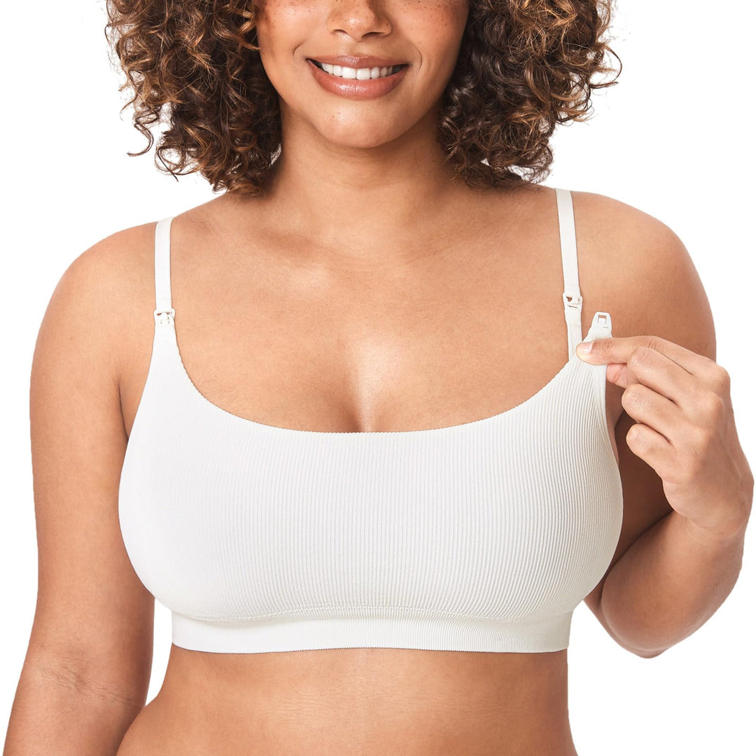 MOMANDA Damen Still BH ohne Bügel Seamless Gerippt Bralette Sport Schwangerschafts Stillen BHS Schla