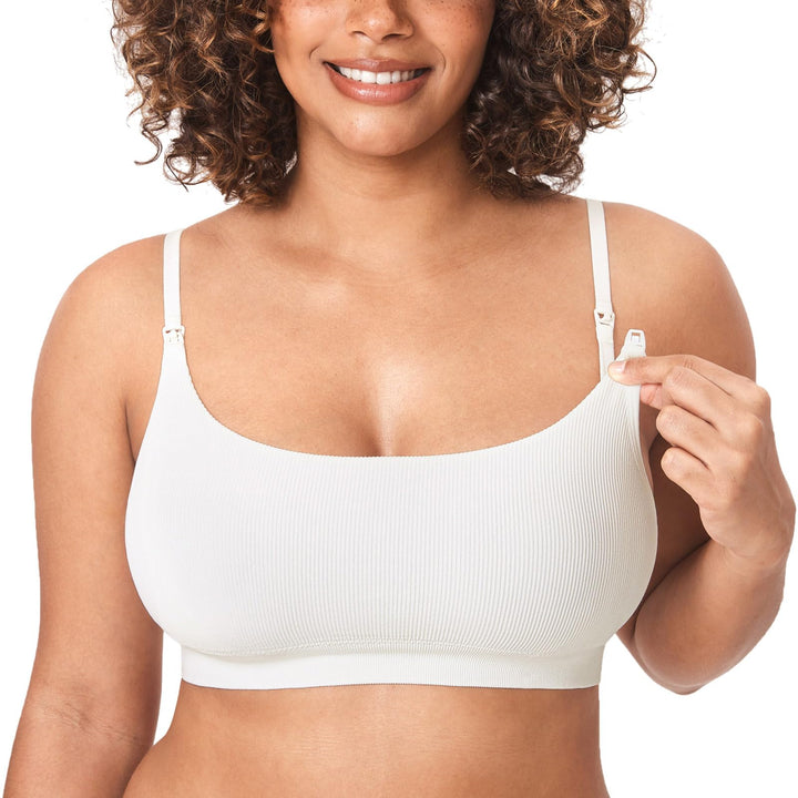 MOMANDA Damen Still BH ohne Bügel Seamless Gerippt Bralette Sport Schwangerschafts Stillen BHS Schla