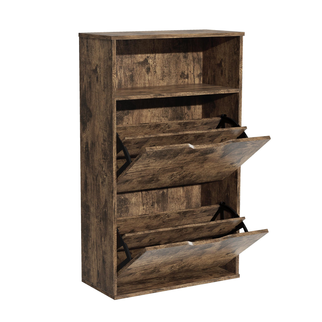 Garvis Doppellagig Schuhschrank 2 Klappen + Ablage – Hohe Kapazität (12 Paar) – Schmal 60x102x28 cm