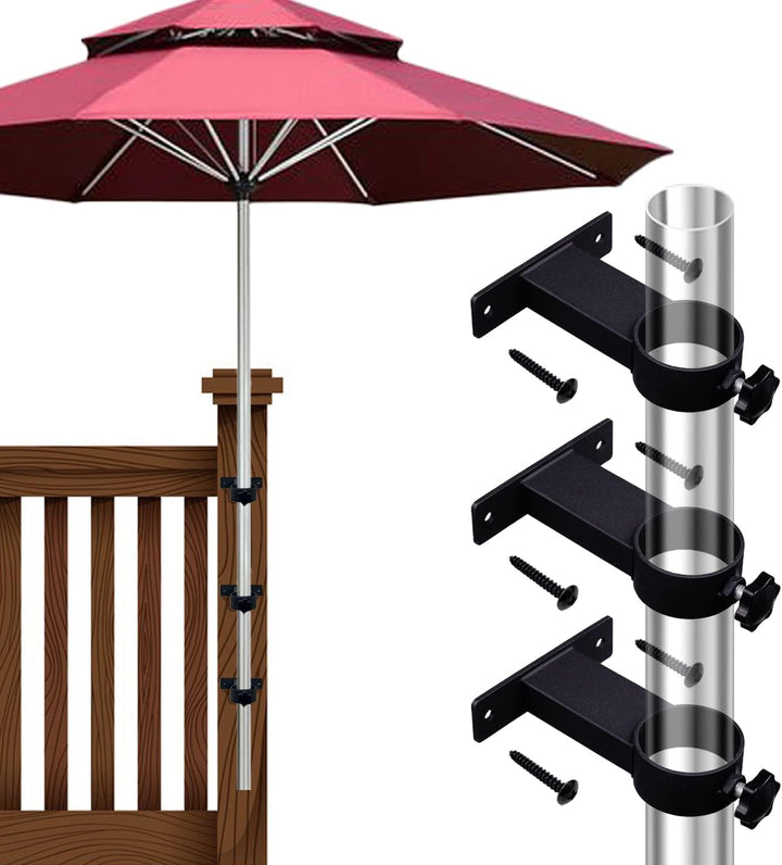 VANROUG 3 Stück schwarze Terrassen-Schirmhalter für den Aussenbereich, Klemmhalterung für Deckgeländ