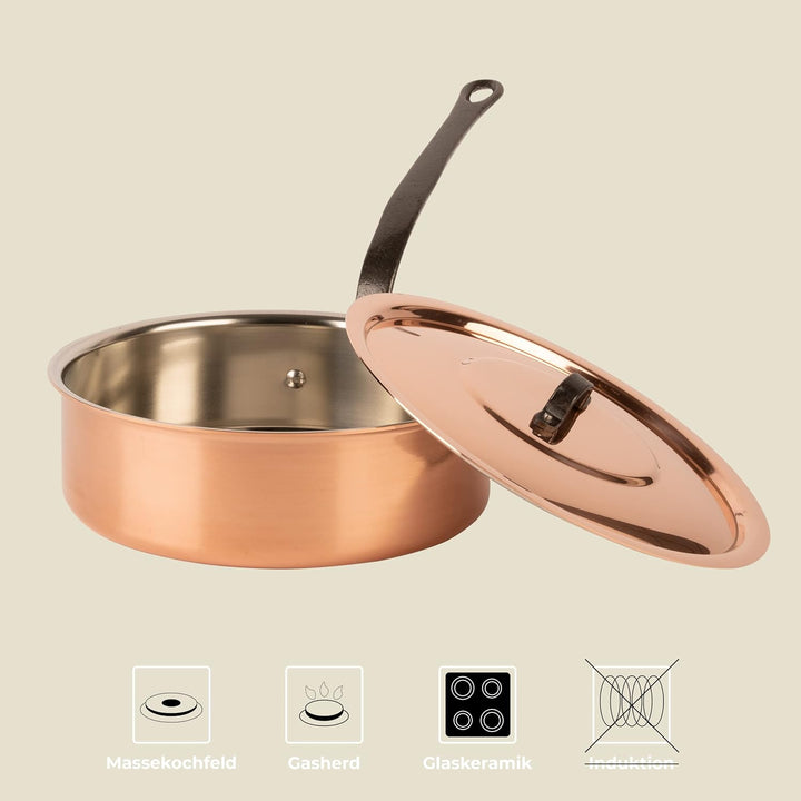 Cuisine Romefort | Kupfersauteuse verzinnt mit Gusseisengriff und Deckel Ø 22 cm | traditionelle Sch