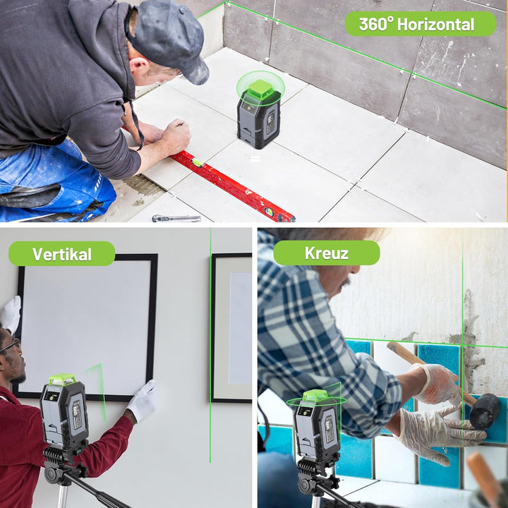 WORKPRO 360° Laserwasserwaage mit Stativ, 30 m Grüner Kreuzlinienlaser, Horizontal/Vertikal/Kreuzlin